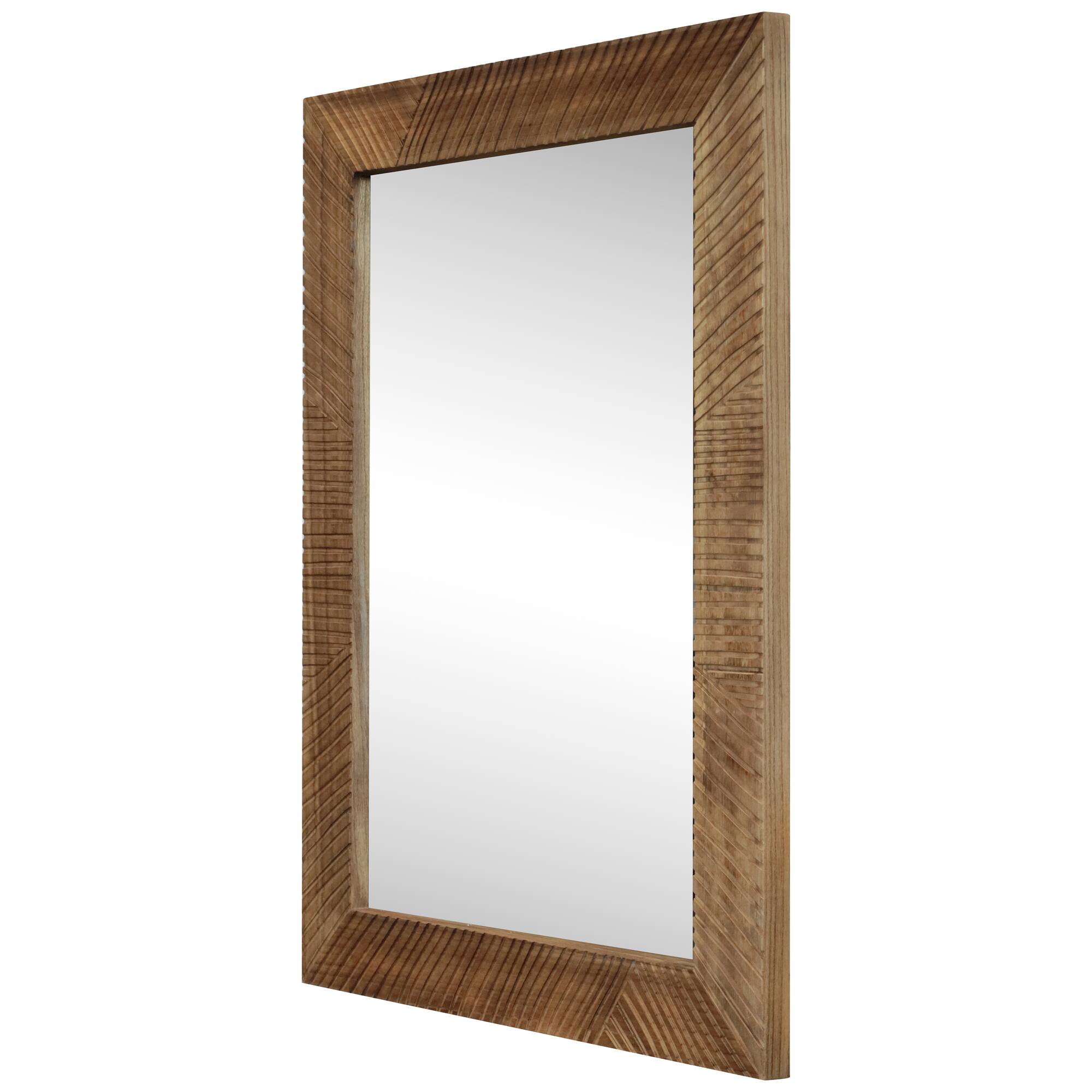 30.5" x 42.5" Brown Etched Lines Wood Wall Mirror by Ashland®